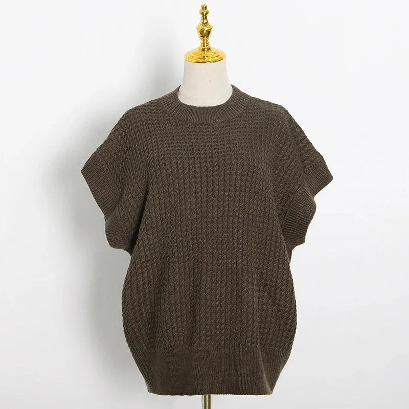 Knitting Minimalist Waistcoats For Women Round Neck Sleeveless Pullover Casual Loose Waistcoat Female Fashion