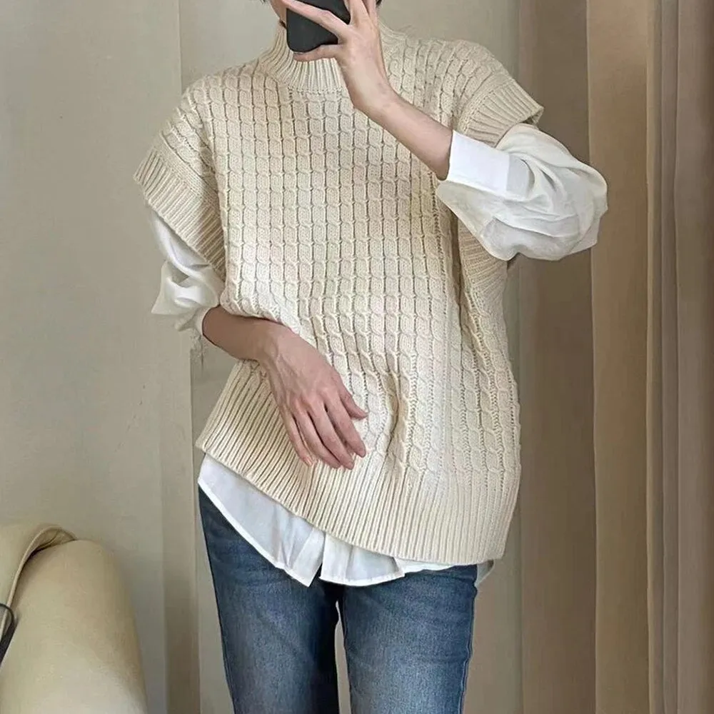 Knitting Minimalist Waistcoats For Women Round Neck Sleeveless Pullover Casual Loose Waistcoat Female Fashion