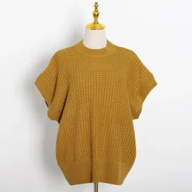Knitting Minimalist Waistcoats For Women Round Neck Sleeveless Pullover Casual Loose Waistcoat Female Fashion