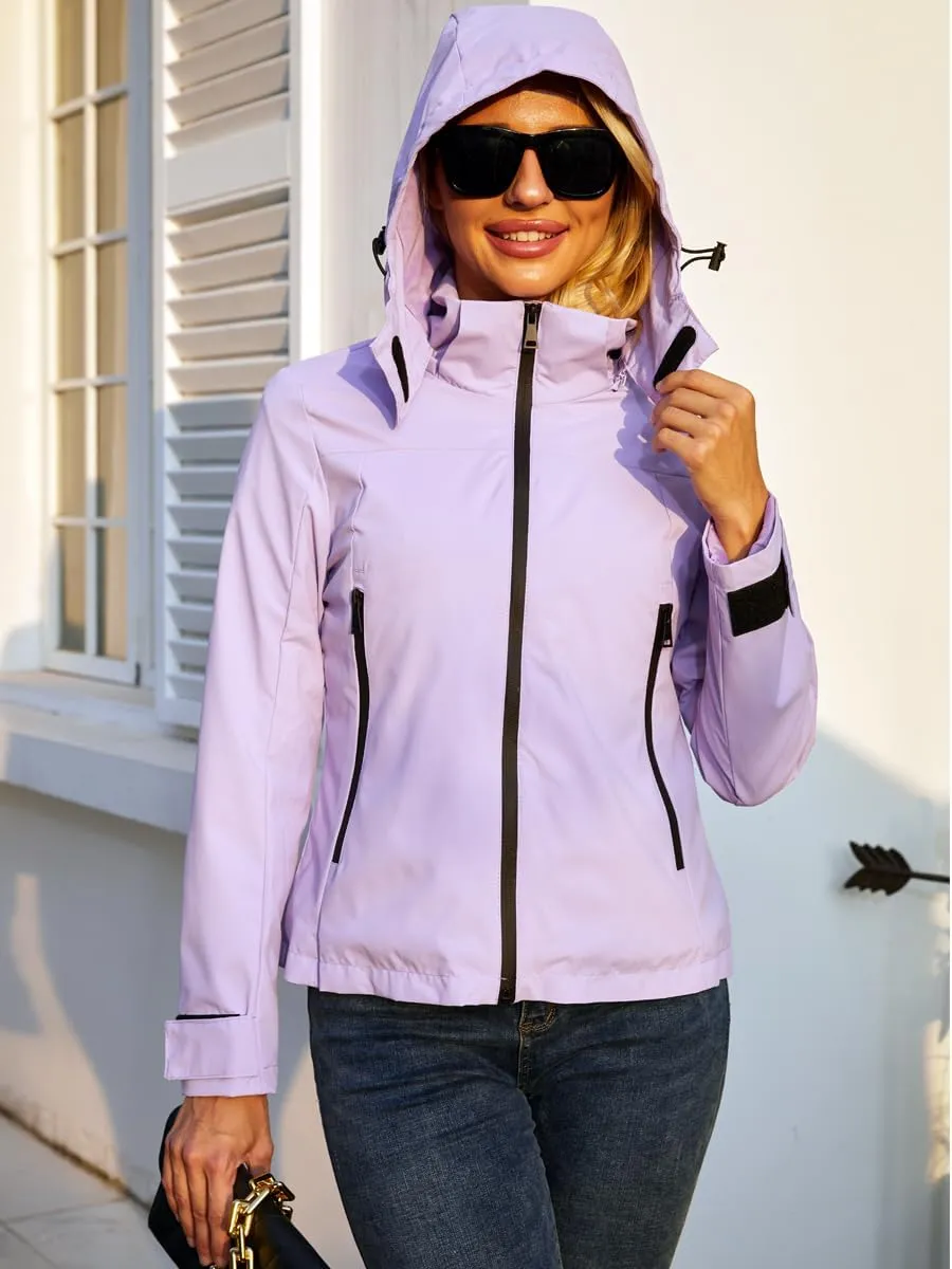 Lightweight Jacket Womens Trench Coat Waterproof Long Sleeve Hooded Jacket Casual Windproof Outwear