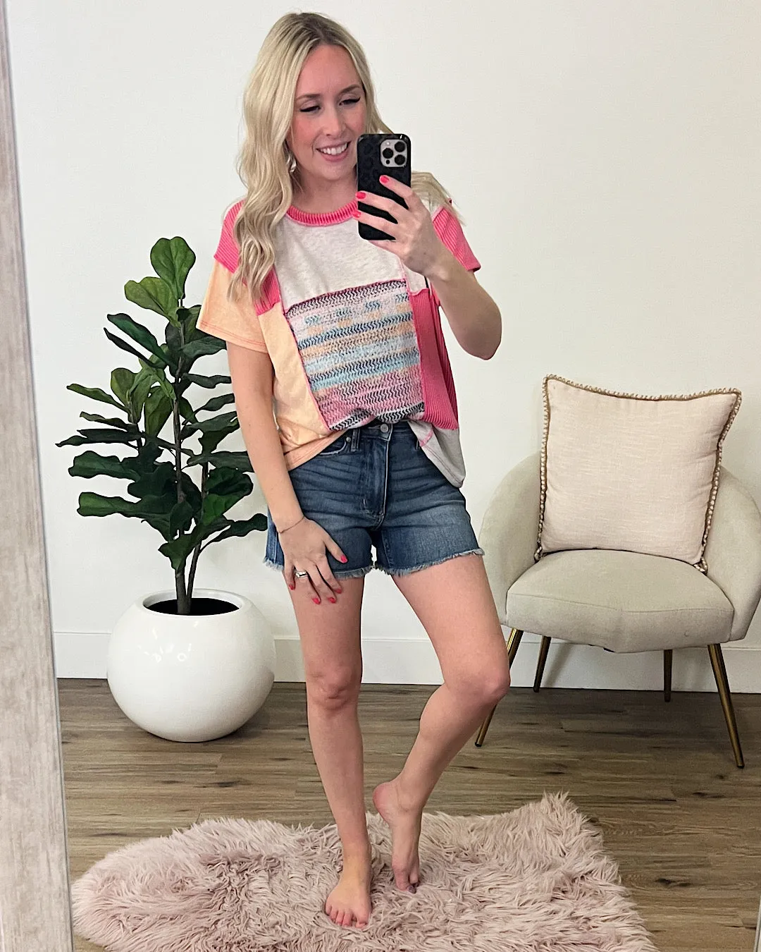 Lilian Color Block Top - Fuchsia, Peach & Heather Gray FINAL SALE