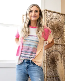 Lilian Color Block Top - Fuchsia, Peach & Heather Gray FINAL SALE