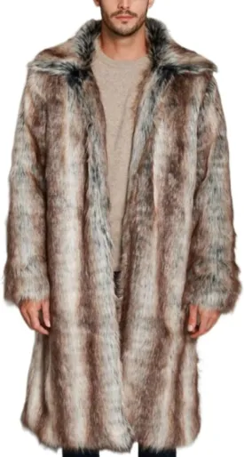 Men Mid Long Casual Faux Mink Coat Single Breasted Business Cozy Fur Jacket Winter Classic Fur Collar Outerwear