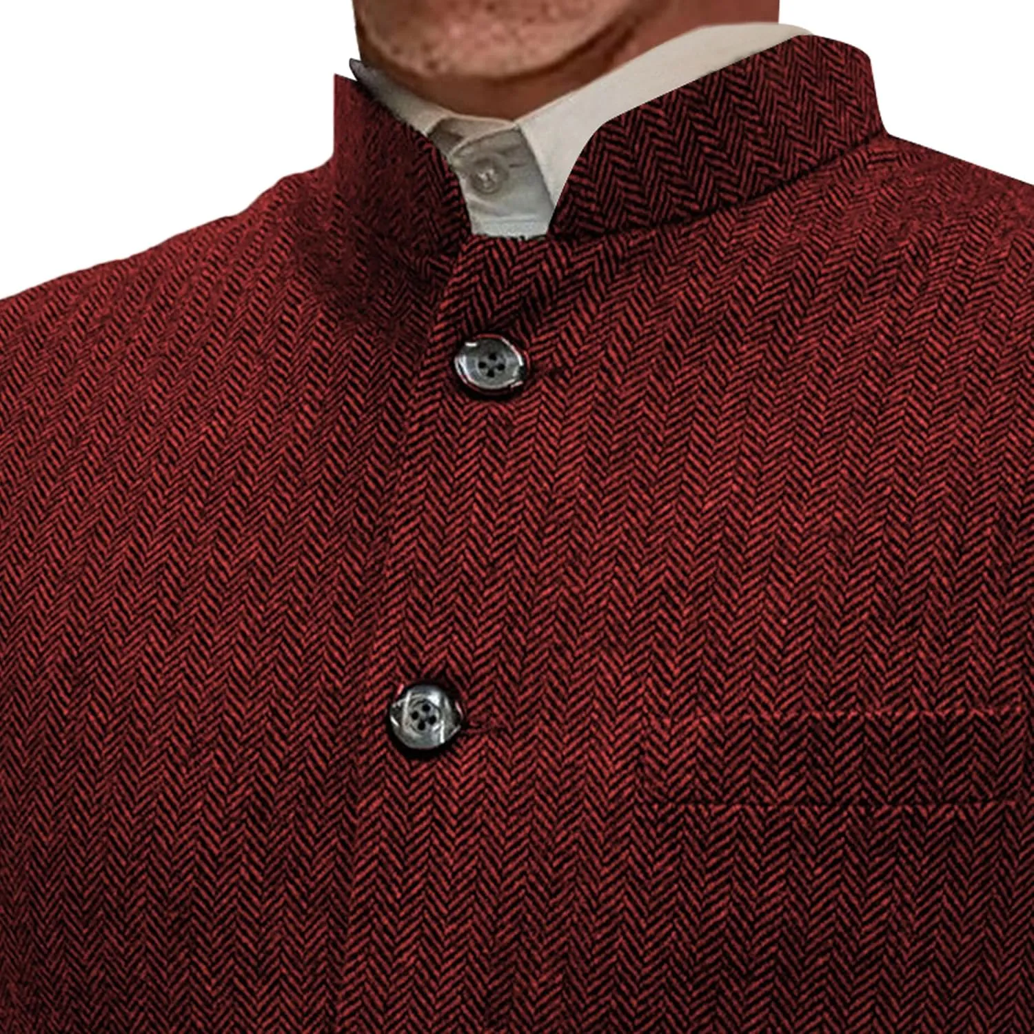 Mens Herringbone Wool Vests Slim Fit High Collar Waistcoats Tweed Wool Regular Fit Dress Vest