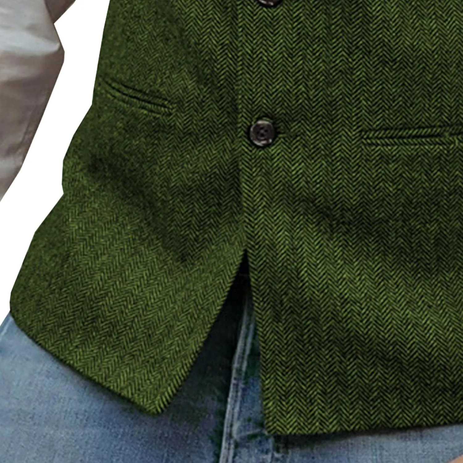 Mens Herringbone Wool Vests Slim Fit High Collar Waistcoats Tweed Wool Regular Fit Dress Vest