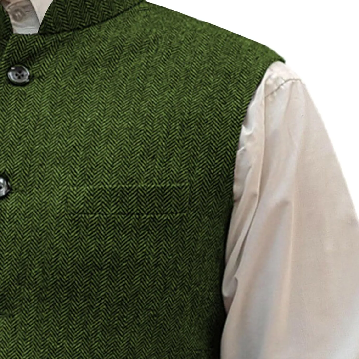 Mens Herringbone Wool Vests Slim Fit High Collar Waistcoats Tweed Wool Regular Fit Dress Vest