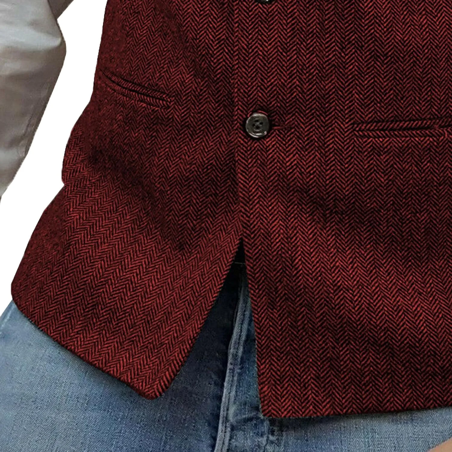 Mens Herringbone Wool Vests Slim Fit High Collar Waistcoats Tweed Wool Regular Fit Dress Vest