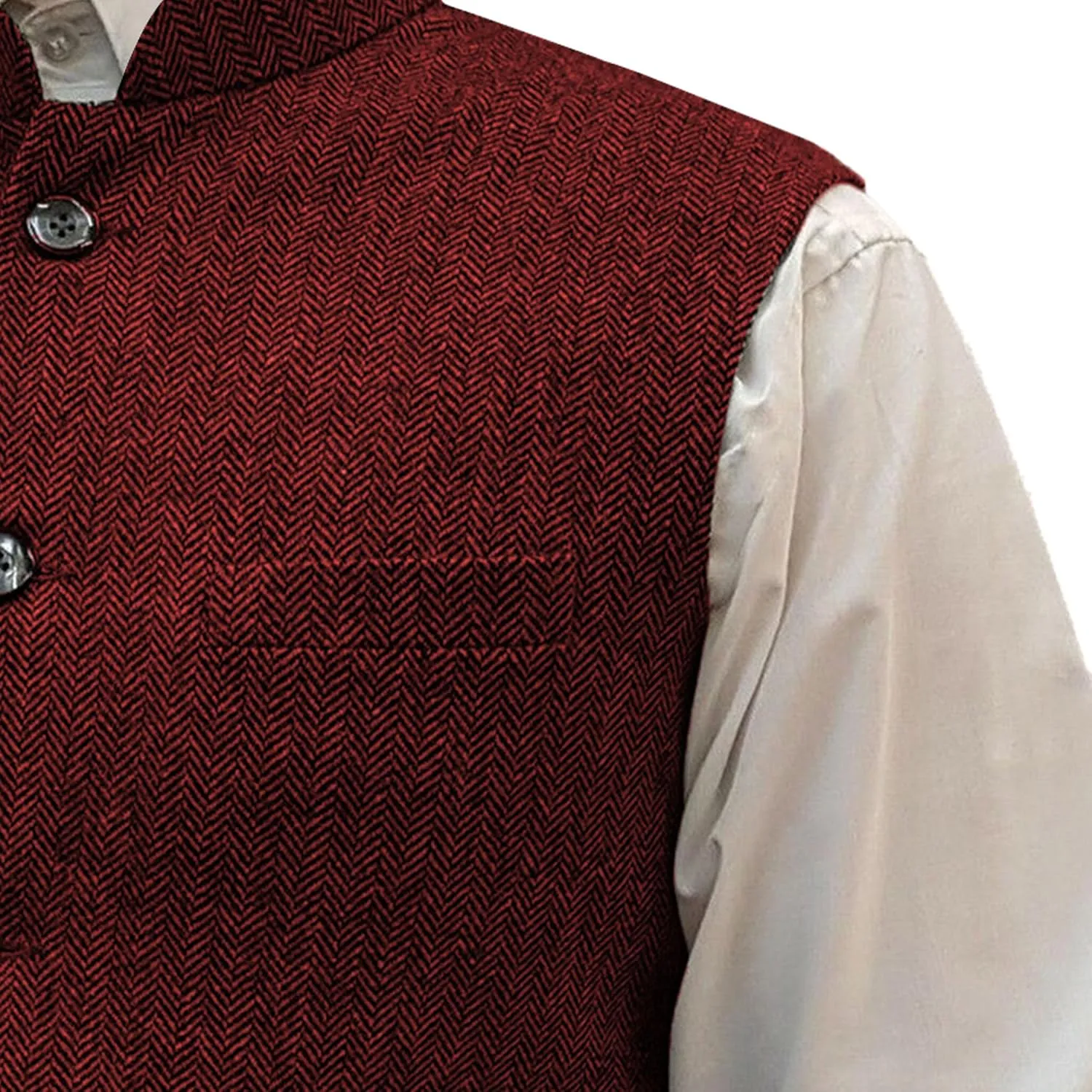 Mens Herringbone Wool Vests Slim Fit High Collar Waistcoats Tweed Wool Regular Fit Dress Vest