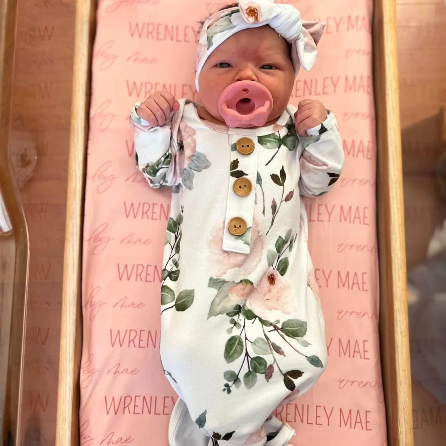 Millie's Dusty Rose Garden Newborn Baby Knot Gown & Hat Set