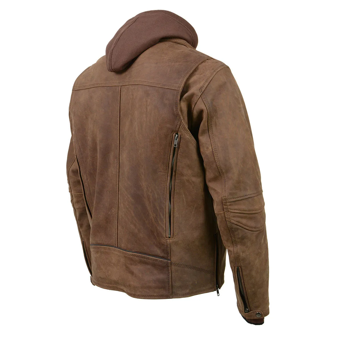 Milwaukee Leather MLM1511 Men's 'Vagabond' Vintage Crazy Horse' Brown Leather Jacket w/ Removable Hoodie
