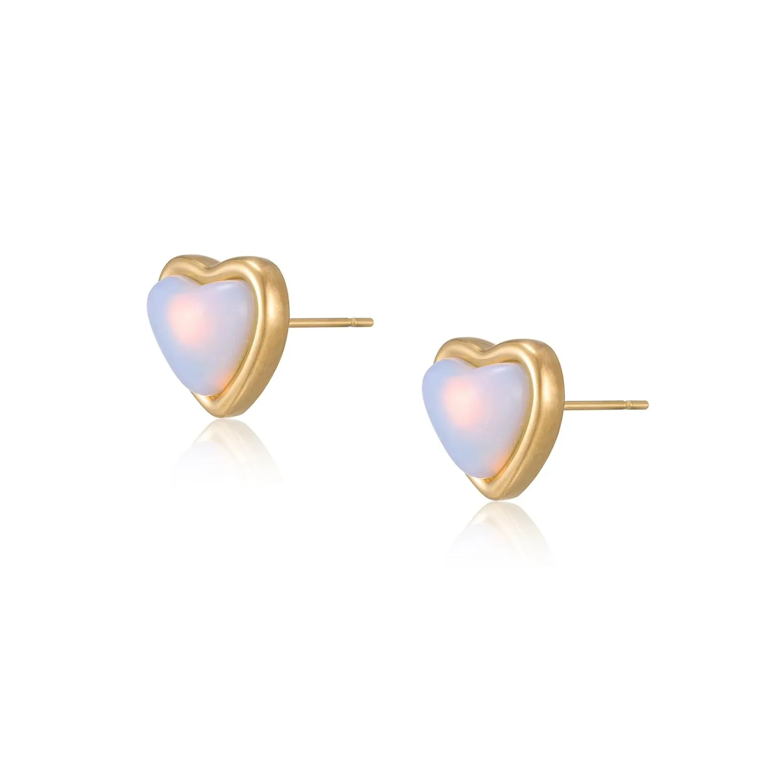 Moonstone Stud Earrings for Women 10mm 14K Gold Plated Handmade Gold Heart Crystal Earrings Moonstone Earrings Natural Stone Earrings Moonstone Jewelry for Women