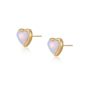 Moonstone Stud Earrings for Women 10mm 14K Gold Plated Handmade Gold Heart Crystal Earrings Moonstone Earrings Natural Stone Earrings Moonstone Jewelry for Women