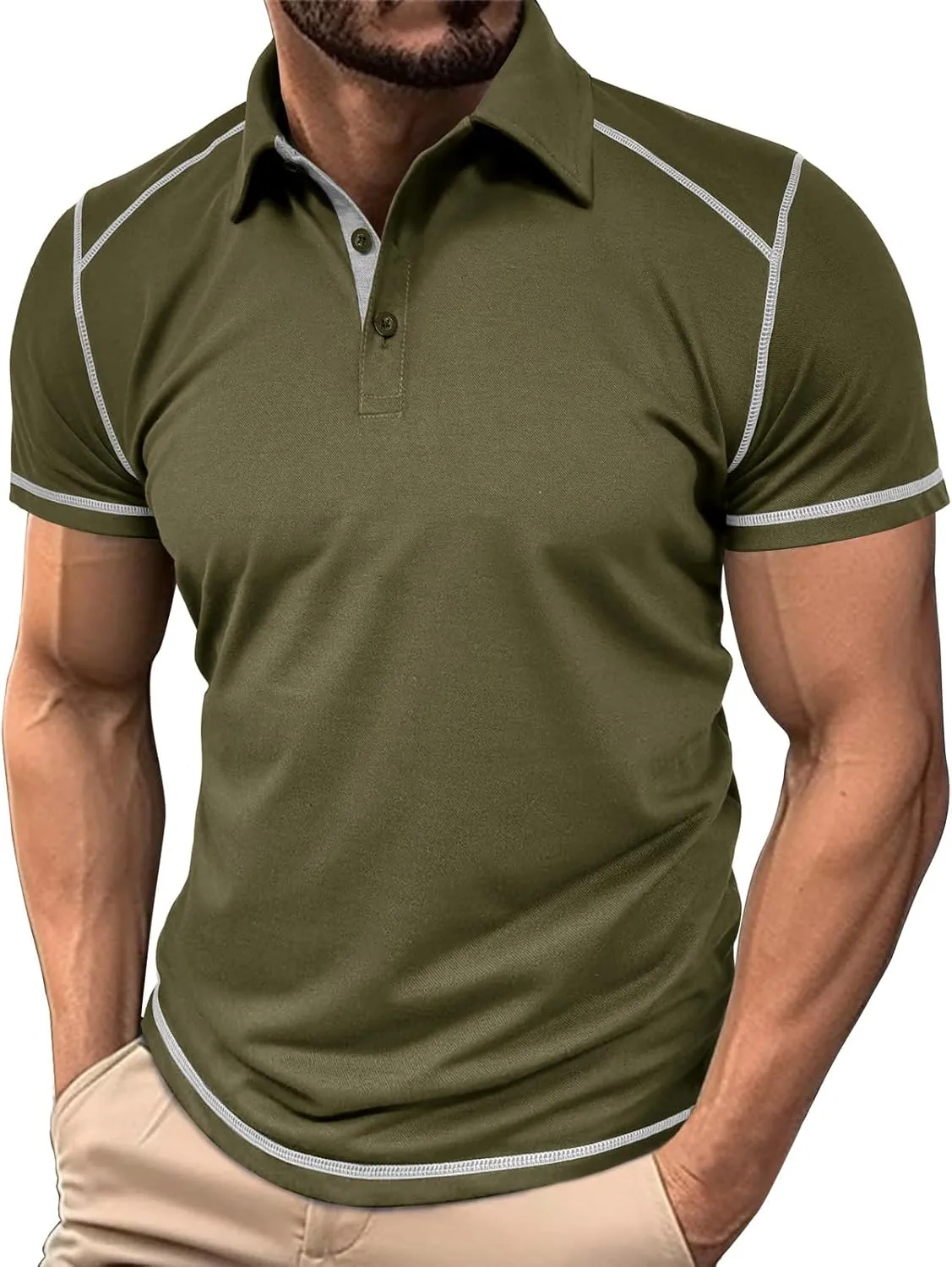 Nuofengkudu Men's Polo Shirts Short Sleeve Slim Fit Tops Color Block Casual Golf T-Shirt
