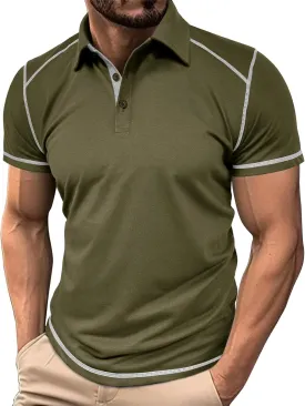Nuofengkudu Men's Polo Shirts Short Sleeve Slim Fit Tops Color Block Casual Golf T-Shirt