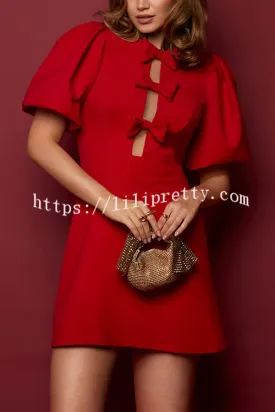 Paris Dreaming Cutout Bow Design Puff Sleeve Mini Dress