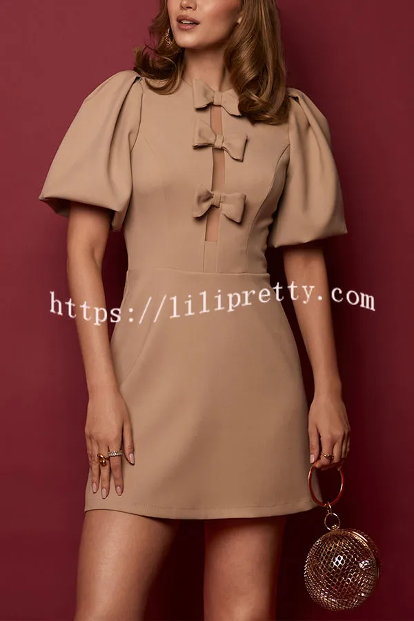 Paris Dreaming Cutout Bow Design Puff Sleeve Mini Dress