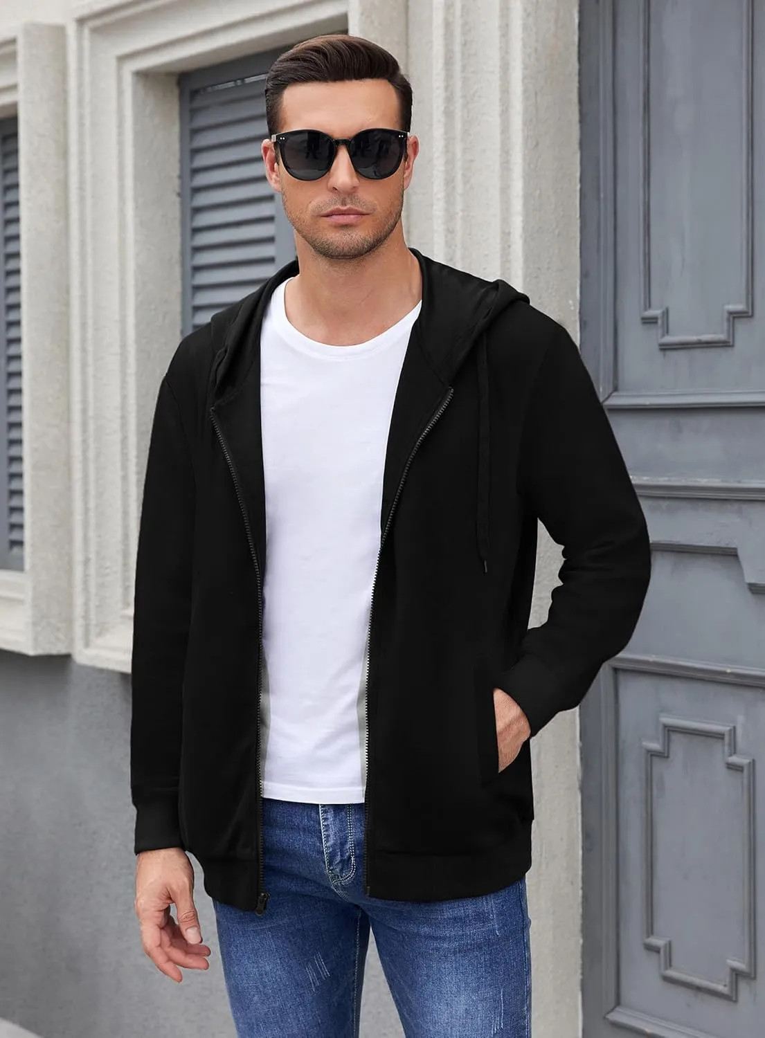 PEGENO Mens Casual Full Zip Hoodie Sweatshirt Long Sleeve Coat Fall Winter Outfits Jacket