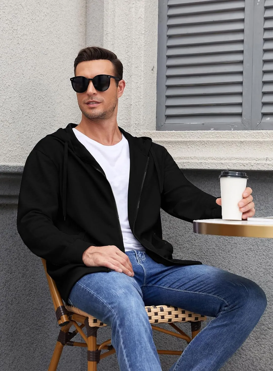 PEGENO Mens Casual Full Zip Hoodie Sweatshirt Long Sleeve Coat Fall Winter Outfits Jacket