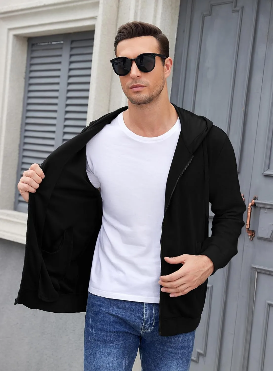 PEGENO Mens Casual Full Zip Hoodie Sweatshirt Long Sleeve Coat Fall Winter Outfits Jacket
