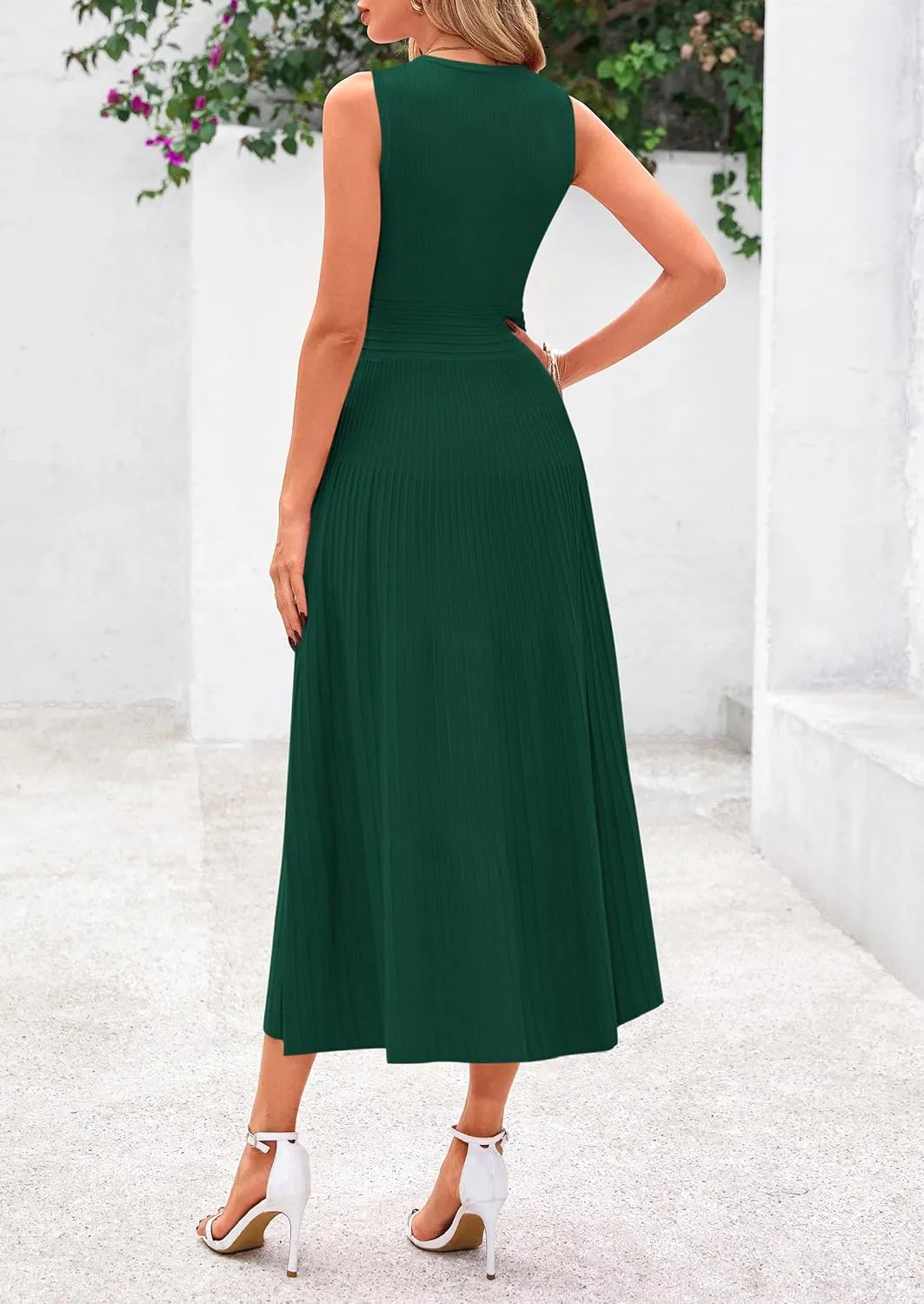 PRETTYGARDEN Spring Casual Dresses for Women 2025 Summer Business Work Midi Sleeveless A Line Pleated Cocktail Dress