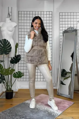 Shirred Waist Faux Fur High Neck Waistcoat