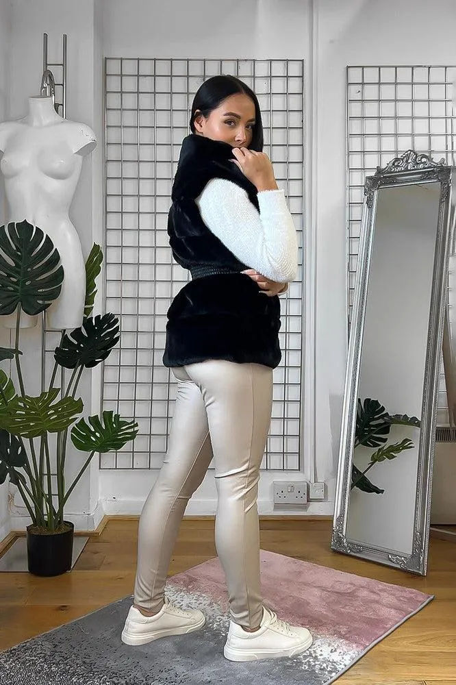 Shirred Waist Faux Fur High Neck Waistcoat