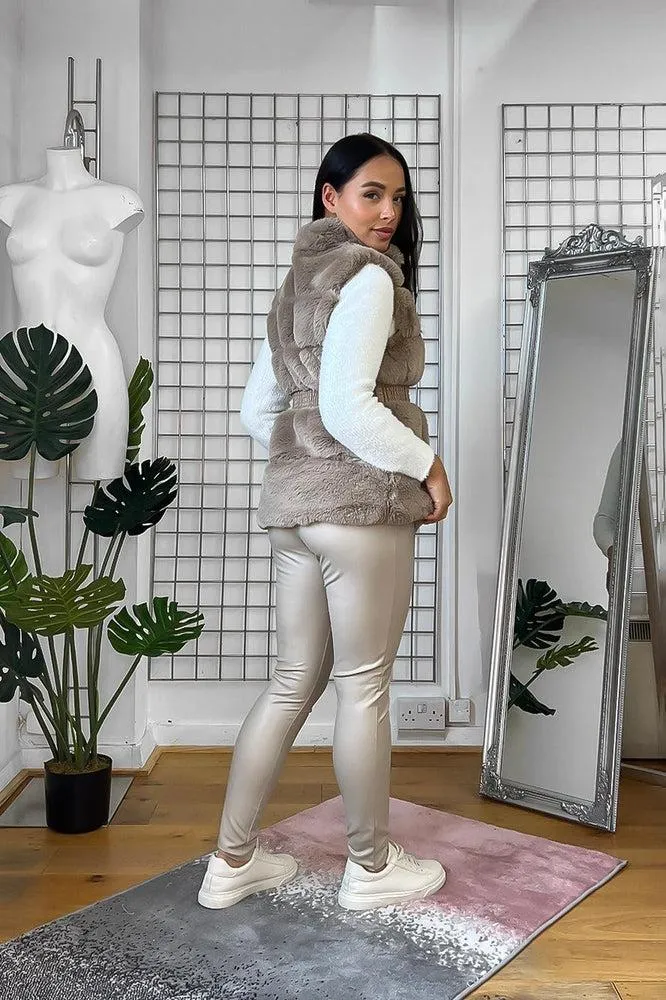 Shirred Waist Faux Fur High Neck Waistcoat