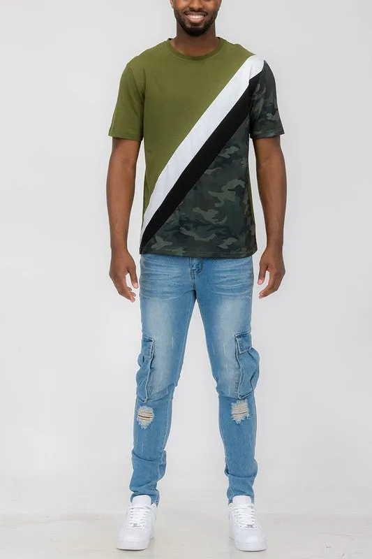 SHORT SLEEVE CAMO COLOR BLOCK TSHIRT