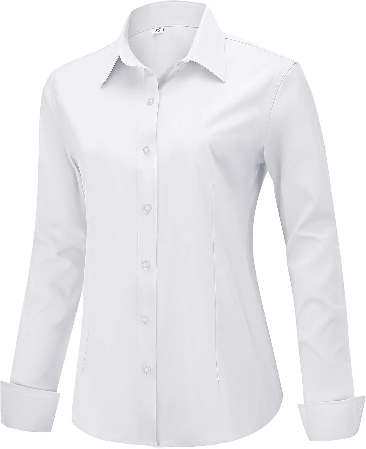 Soft Wrinkle-Free Women's Button Down Dress Shirts Solid Long Sleeve Work Blouses Fit Stretch Casual Tops XXS-6XL