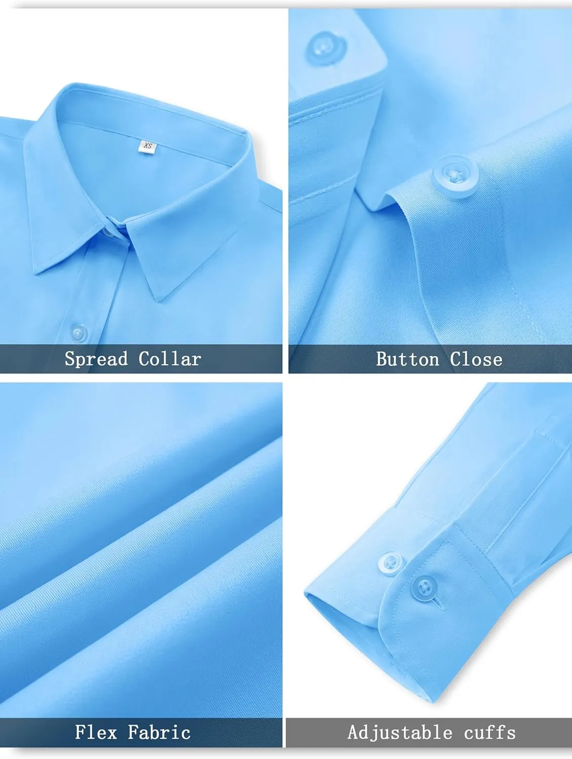 Soft Wrinkle-Free Women's Button Down Dress Shirts Solid Long Sleeve Work Blouses Fit Stretch Casual Tops XXS-6XL