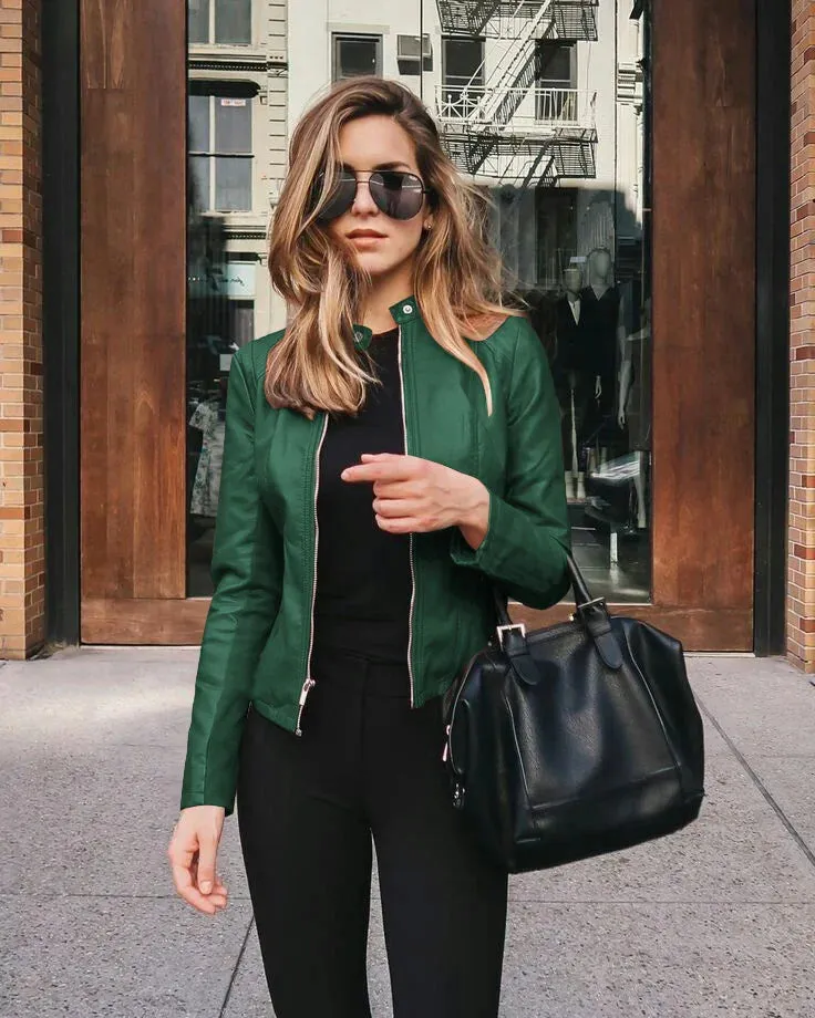 Stylish PU Solid Single Breasted Women's Leather Jacket for Autumn/Winter