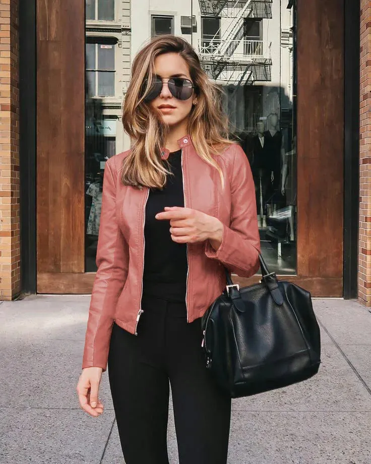 Stylish PU Solid Single Breasted Women's Leather Jacket for Autumn/Winter
