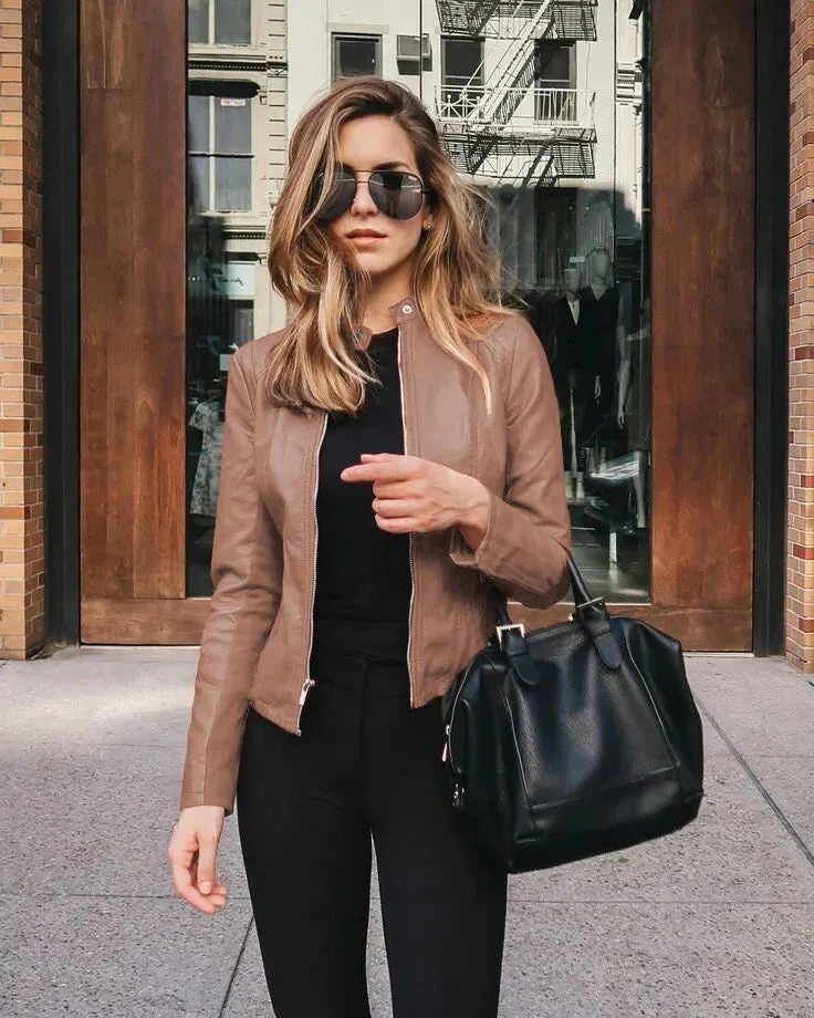 Stylish PU Solid Single Breasted Women's Leather Jacket for Autumn/Winter