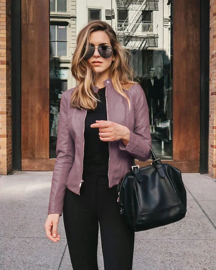 Stylish PU Solid Single Breasted Women's Leather Jacket for Autumn/Winter