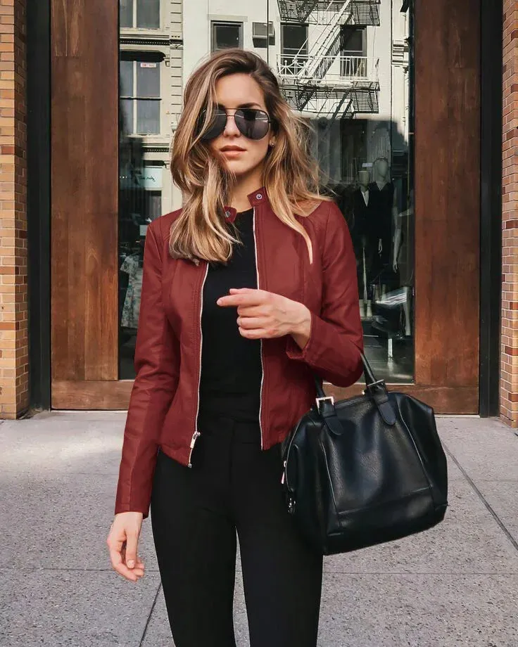 Stylish PU Solid Single Breasted Women's Leather Jacket for Autumn/Winter