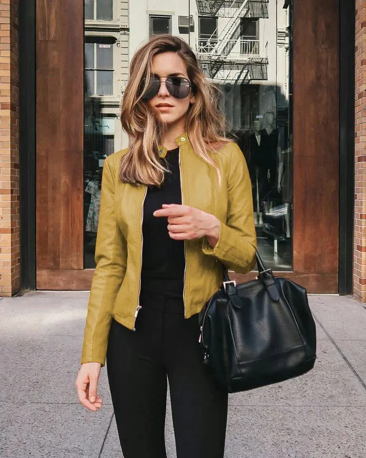 Stylish PU Solid Single Breasted Women's Leather Jacket for Autumn/Winter