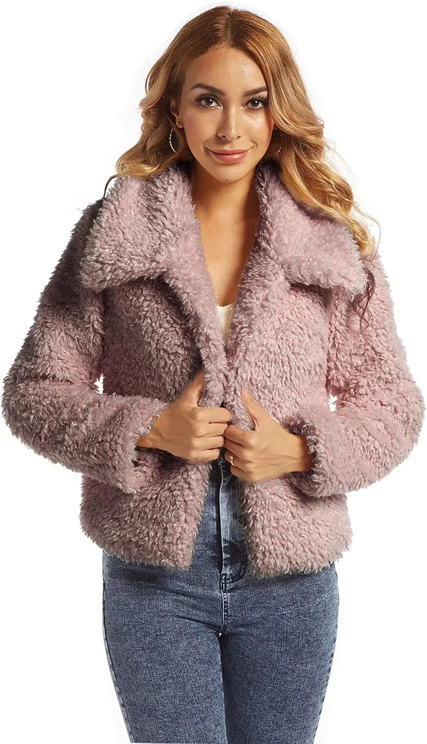 SUGAR POISON Women Winter Coats 2023 Women's Long Sleeve Fluffy Faux Fur Warm Coat Sherpa Jacket Outwear