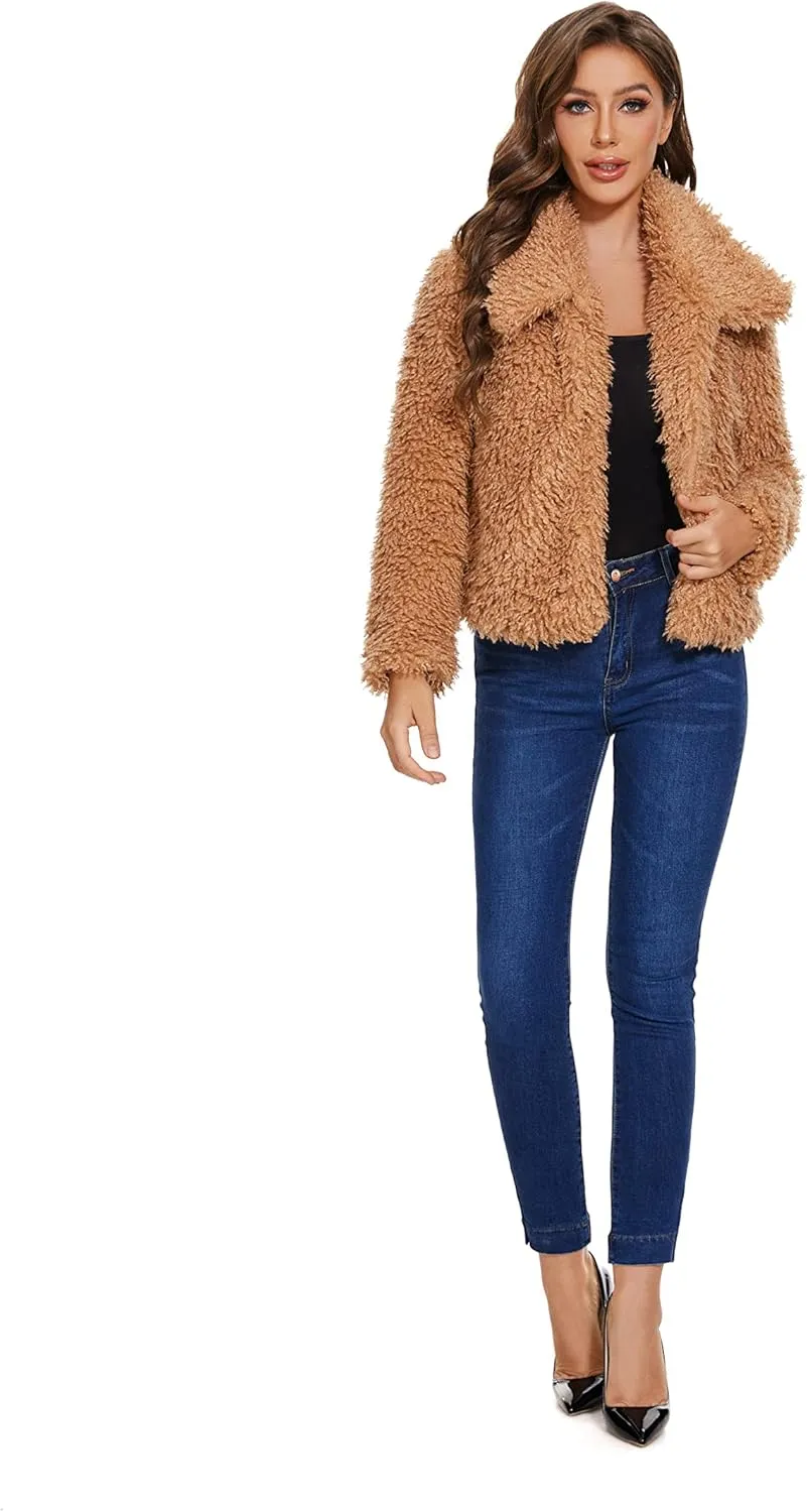 SUGAR POISON Women Winter Coats 2023 Women's Long Sleeve Fluffy Faux Fur Warm Coat Sherpa Jacket Outwear