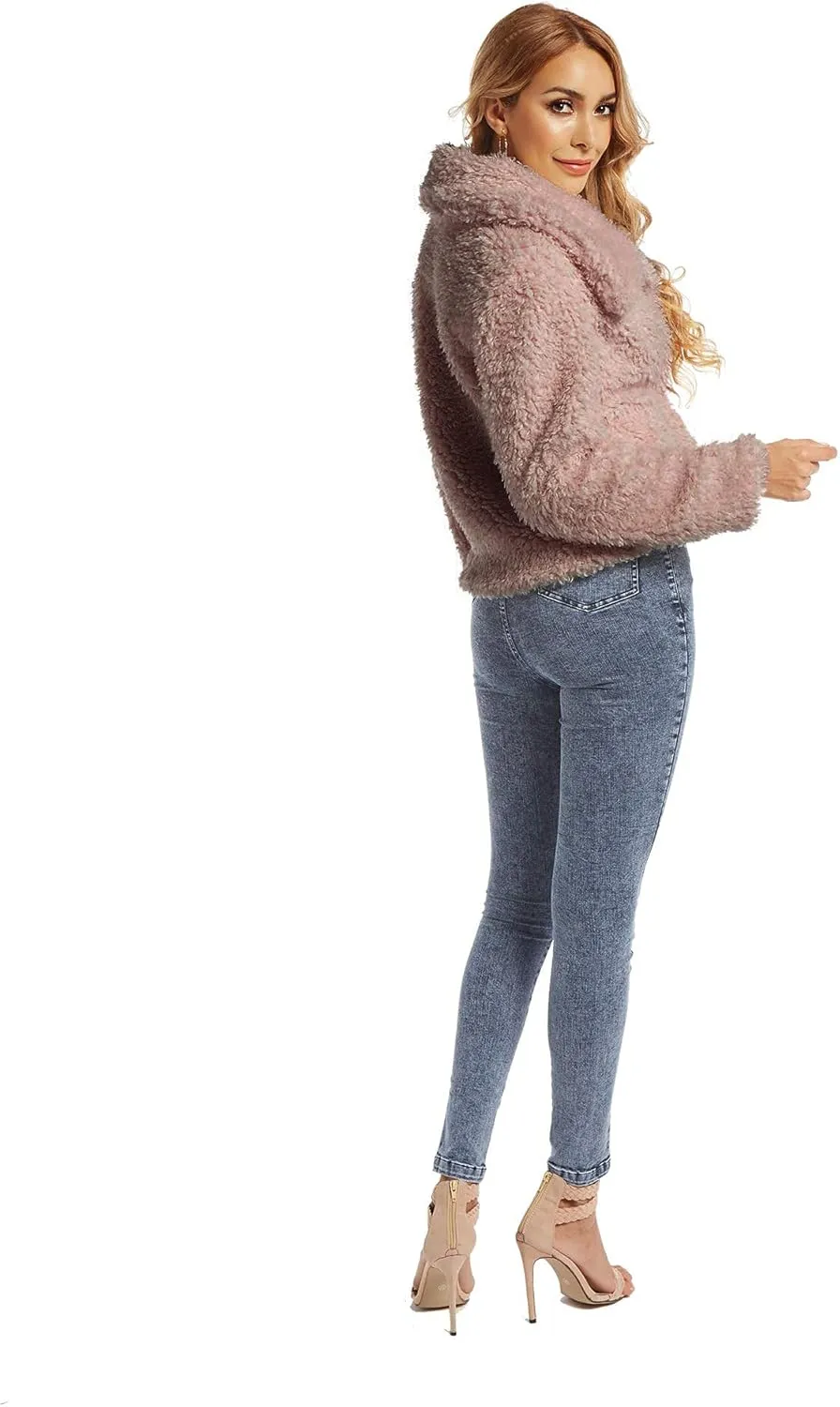 SUGAR POISON Women Winter Coats 2023 Women's Long Sleeve Fluffy Faux Fur Warm Coat Sherpa Jacket Outwear