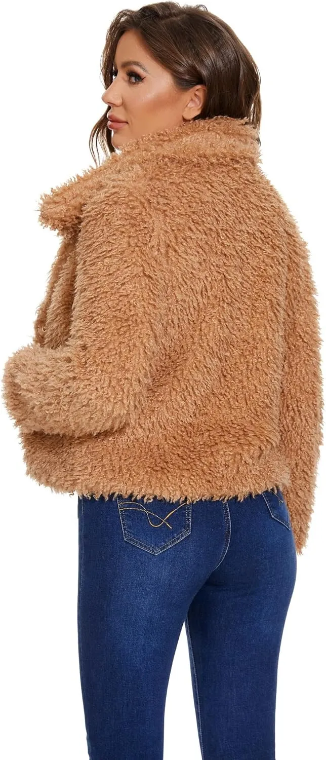 SUGAR POISON Women Winter Coats 2023 Women's Long Sleeve Fluffy Faux Fur Warm Coat Sherpa Jacket Outwear
