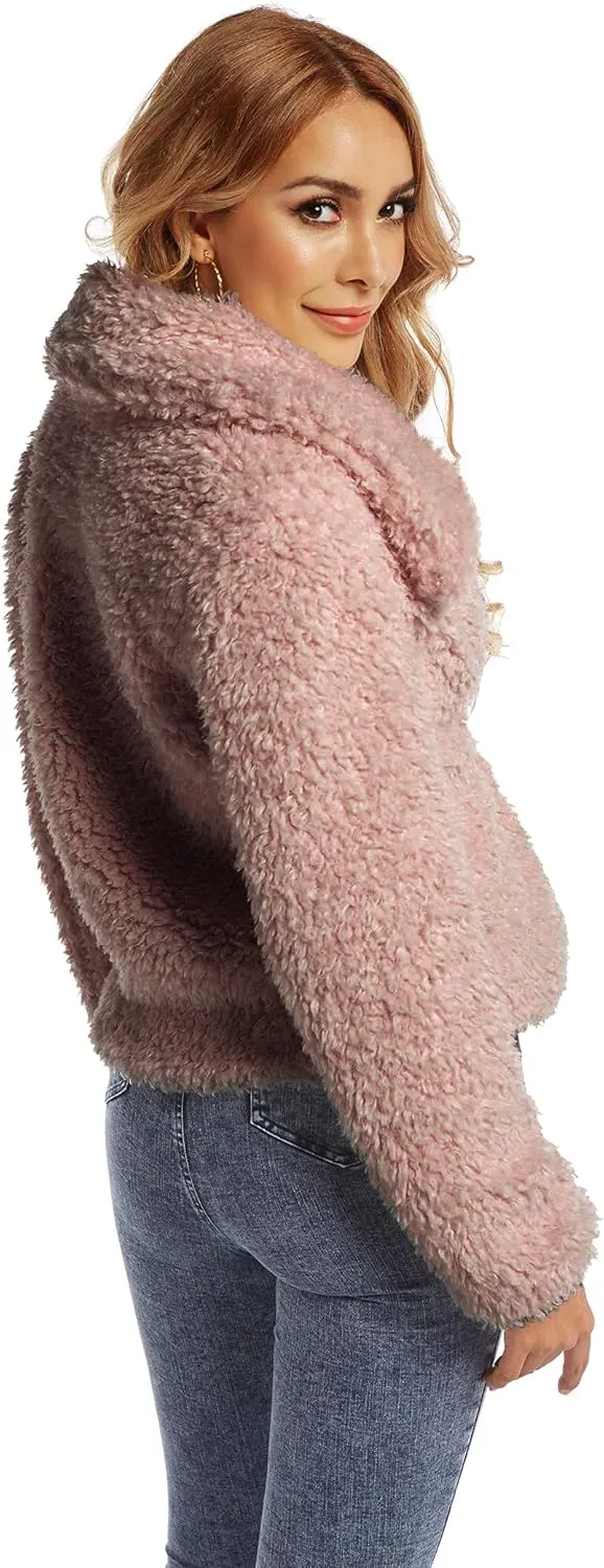 SUGAR POISON Women Winter Coats 2023 Women's Long Sleeve Fluffy Faux Fur Warm Coat Sherpa Jacket Outwear