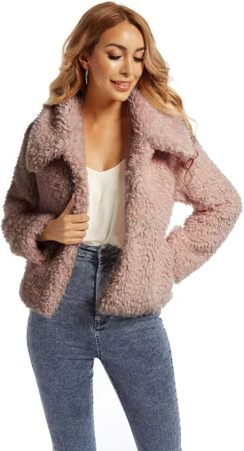 SUGAR POISON Women Winter Coats 2023 Women's Long Sleeve Fluffy Faux Fur Warm Coat Sherpa Jacket Outwear