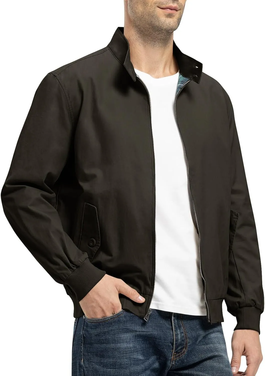 TBMPOY Men's Lightweight Cotton Jackets Golf Full Zip Windbreaker Spring Fall Stylish Casual Jackets Work bomber