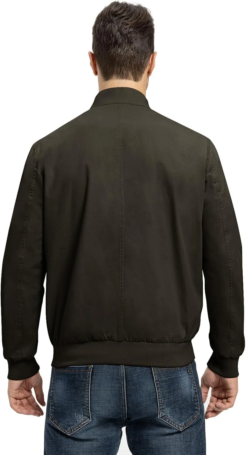 TBMPOY Men's Lightweight Cotton Jackets Golf Full Zip Windbreaker Spring Fall Stylish Casual Jackets Work bomber