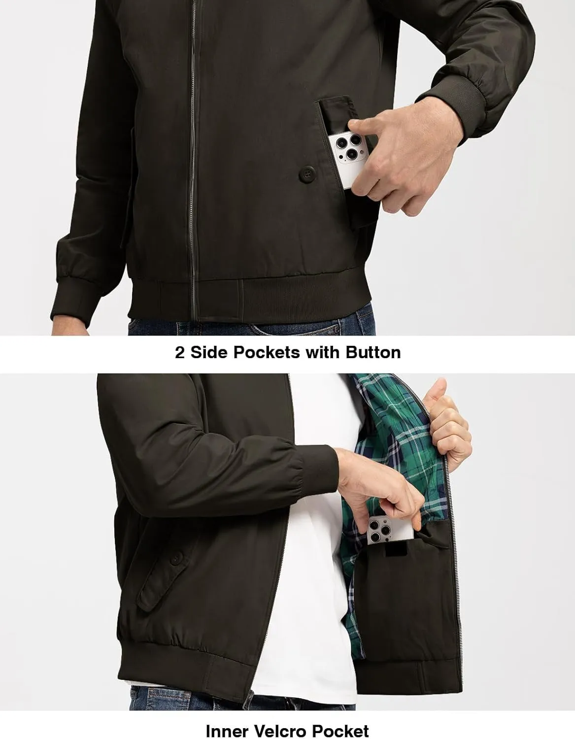TBMPOY Men's Lightweight Cotton Jackets Golf Full Zip Windbreaker Spring Fall Stylish Casual Jackets Work bomber