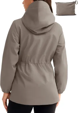 TBMPOY Women's Lightweight Rain Long Jackets Packable with Hooded Outdoor Hiking Waterproof Windbreaker Raincoats Travel