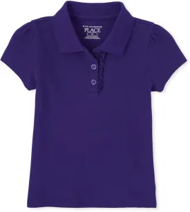 The Children's Place Baby Girls and Toddler Girls Short Sleeve Ruffle Pique Polo, Regal Violet, 2T