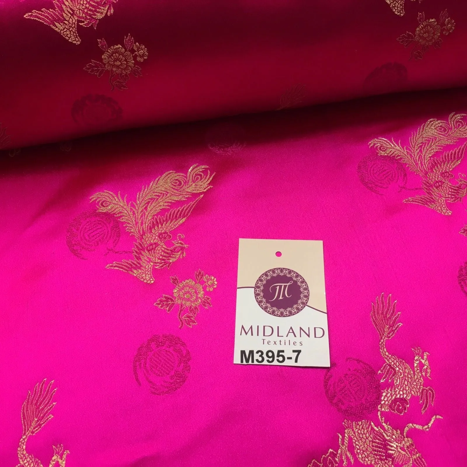 Traditional Cerise Pink Chinese Oriental Satin brocade 45" Wide M395-7 Mtex