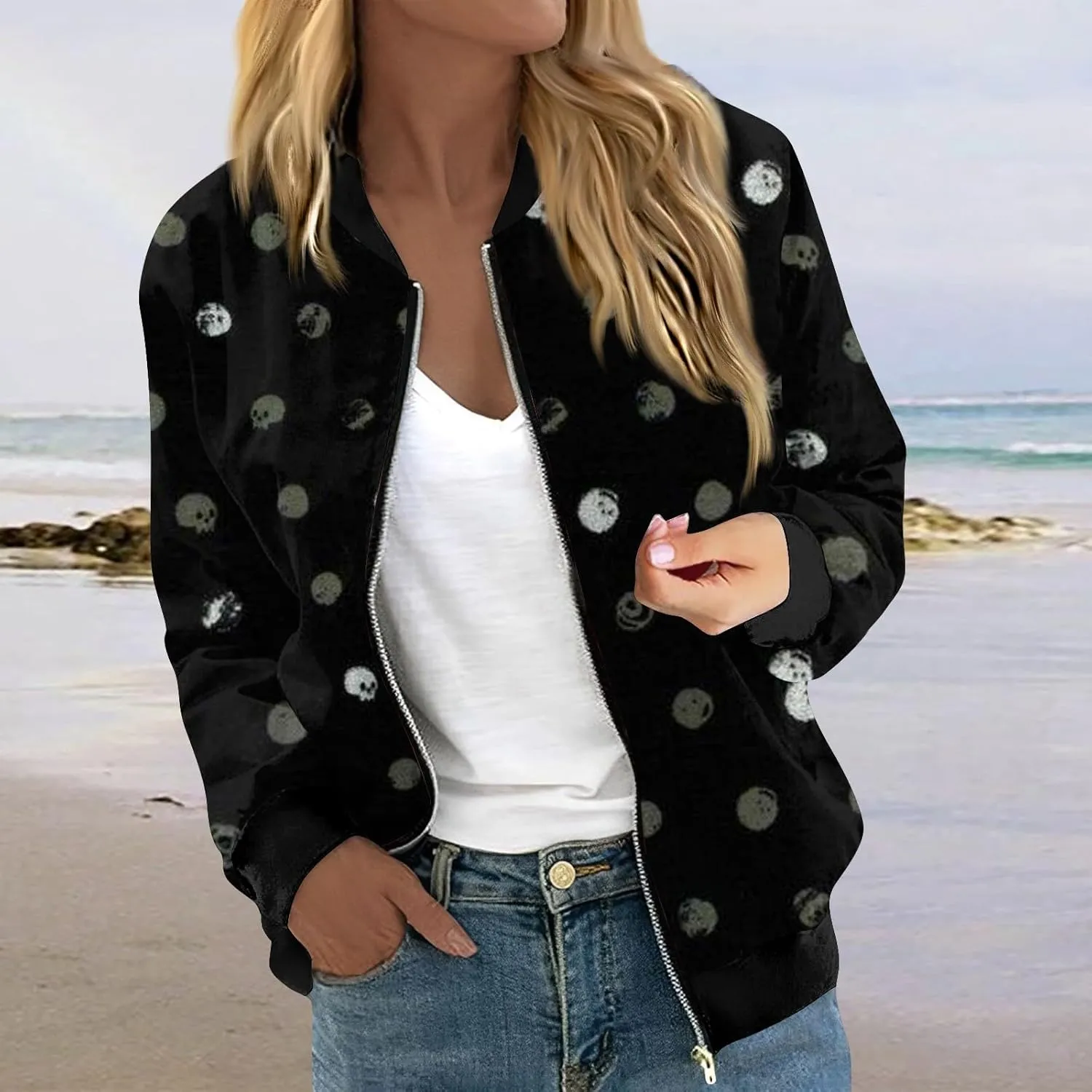 Women's Casual Bomber Jacket Lightweight Windbreaker Jackets Long Sleeve Windproof Spring Fall Jackets with Pockets