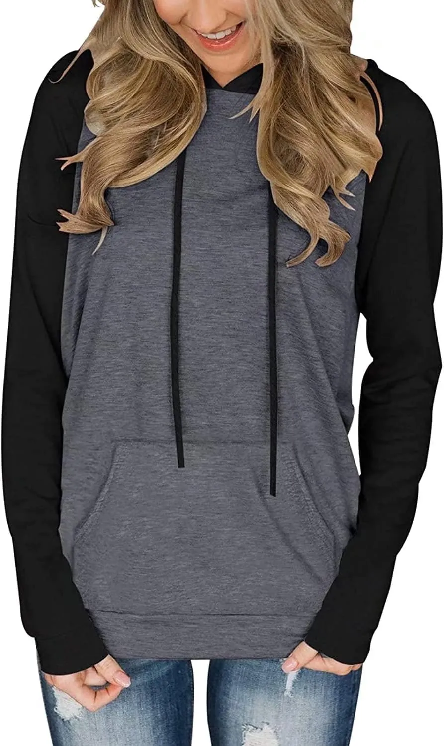 Women's Long Sleeve Hoodies Tops Lightweight Hooded Sweatshirts Pullover Casual Tunic Shirts with Pocket